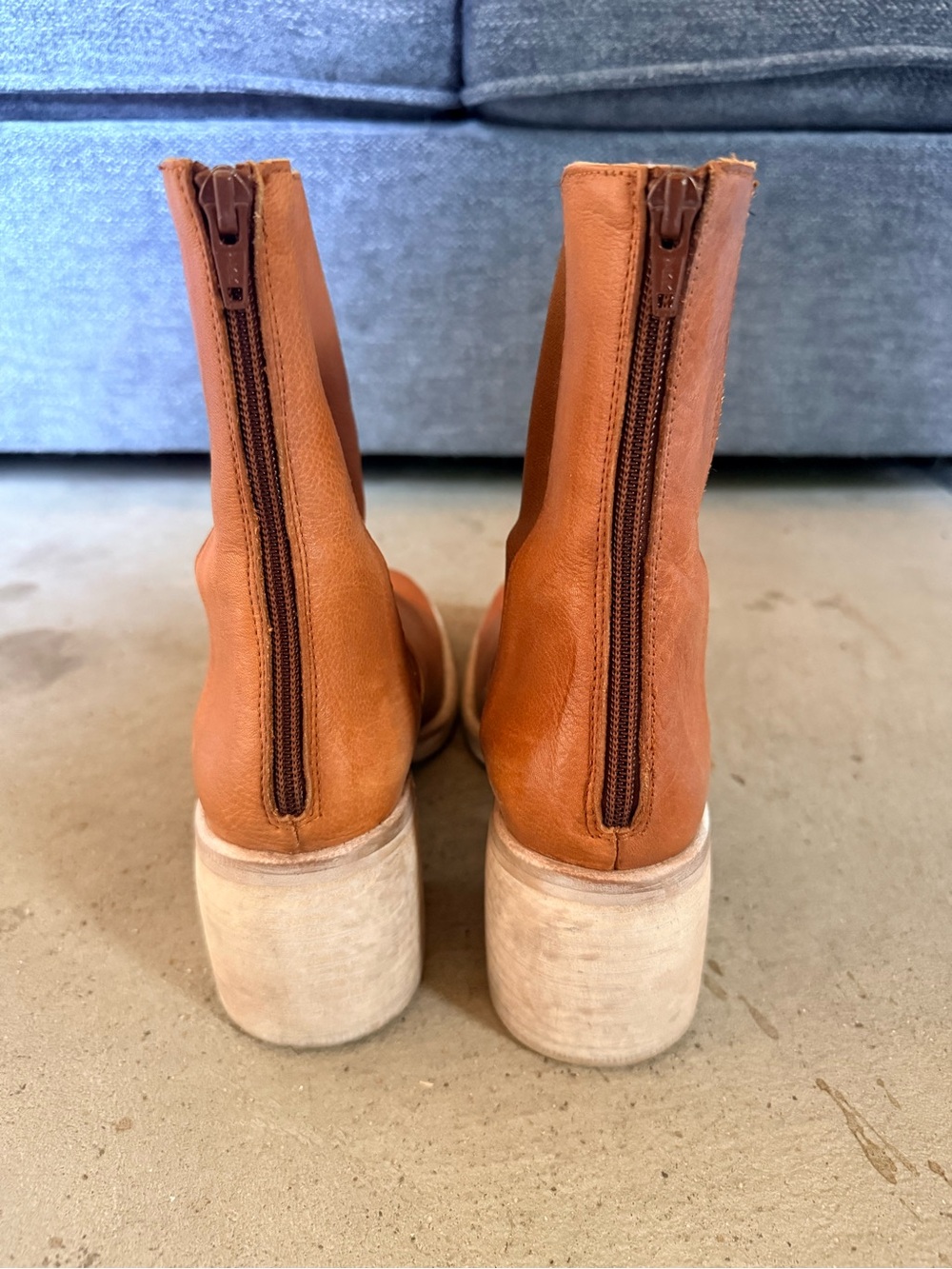 Free People Cognac Leather Mid-Block Chelsea Boots - Picture 3 of 5